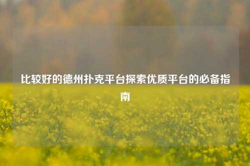比较好的德州扑克平台探索优质平台的必备指南