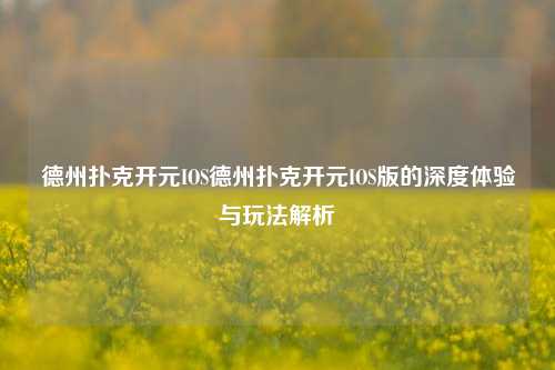 德州扑克开元IOS德州扑克开元IOS版的深度体验与玩法解析