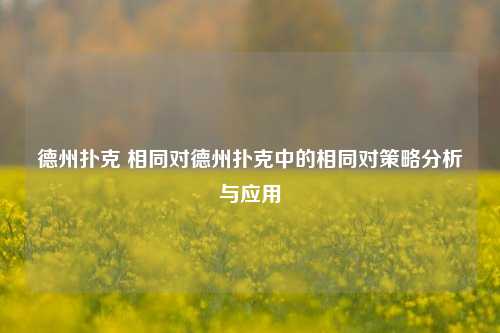 德州扑克 相同对德州扑克中的相同对策略分析与应用