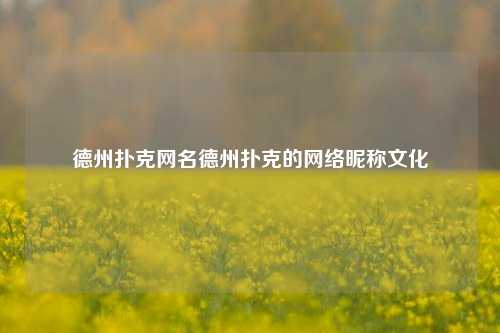 德州扑克网名德州扑克的网络昵称文化